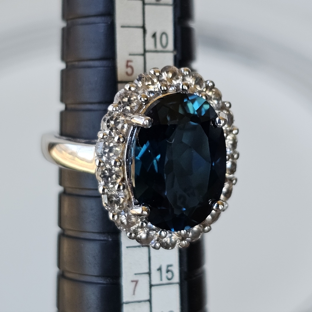 Natural London Blue Topaz & White Zircon Ring Sterling Silver Size 6! - Picture 9 of 13